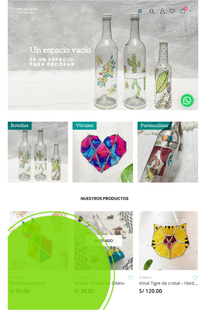 web ecommerce de vitrales corazones de vidrio
